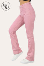 Flared Stretchy Pull On Jeans in Pink