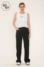 Viral Stretchy Rhinestone Wide Leg Jeans in Black
