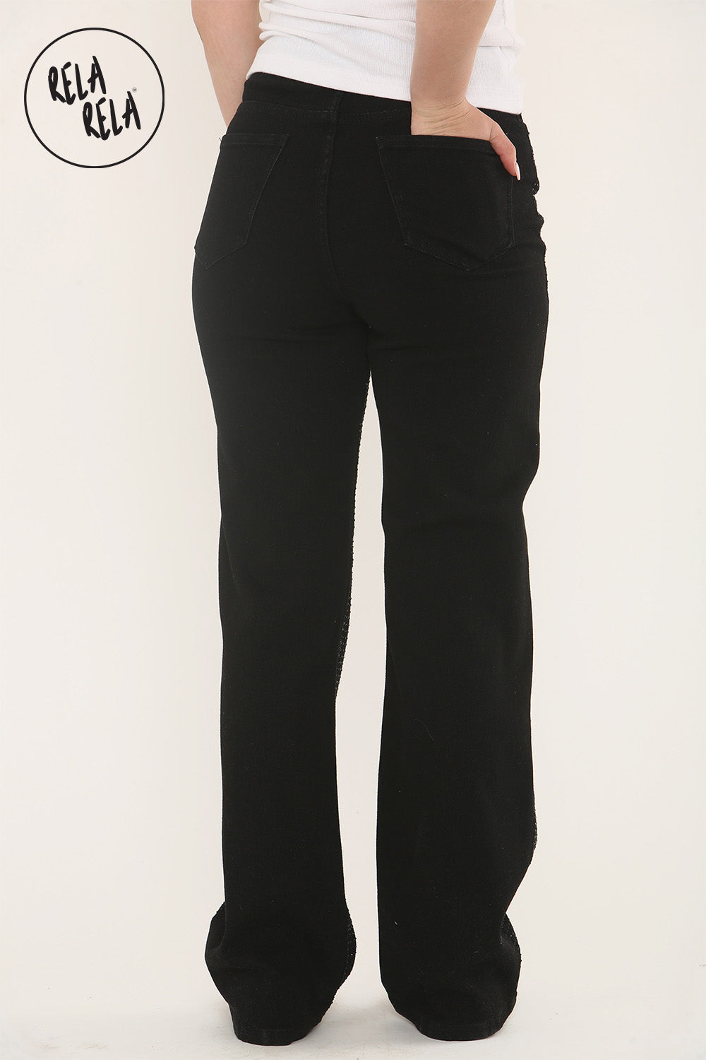 Viral Stretchy Rhinestone Wide Leg Jeans in Black