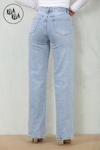 Viral Stretchy Rhinestone Wide Leg Jeans in Light Blue
