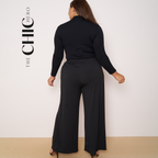Black Wide-Leg Drawstring Pants Palazzo Pleated Pants CORE(0XL-XL)