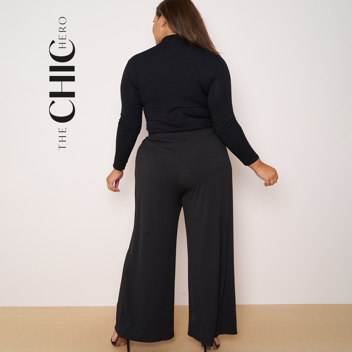 Black Wide-Leg Drawstring Pants Palazzo Pleated Pants CORE(0XL-XL)
