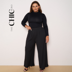 Black Wide-Leg Drawstring Pants Palazzo Pleated Pants CORE(0XL-XL)