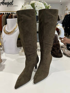 Faux Suede Knee High Stiletto Boots (2 Colours)