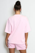 Oversized Iconic Sport Short Sleeve Crew Neck Cotton T-Shirt in Pink
