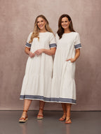 Fiona Tiered Dress - White & Navy