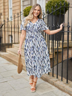 Maddie Short Sleeve Dress - Navy Ikat Print