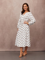 Flora Block Print Dress - Ecru Print
