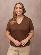 Cathy V-neck Tee - Brown