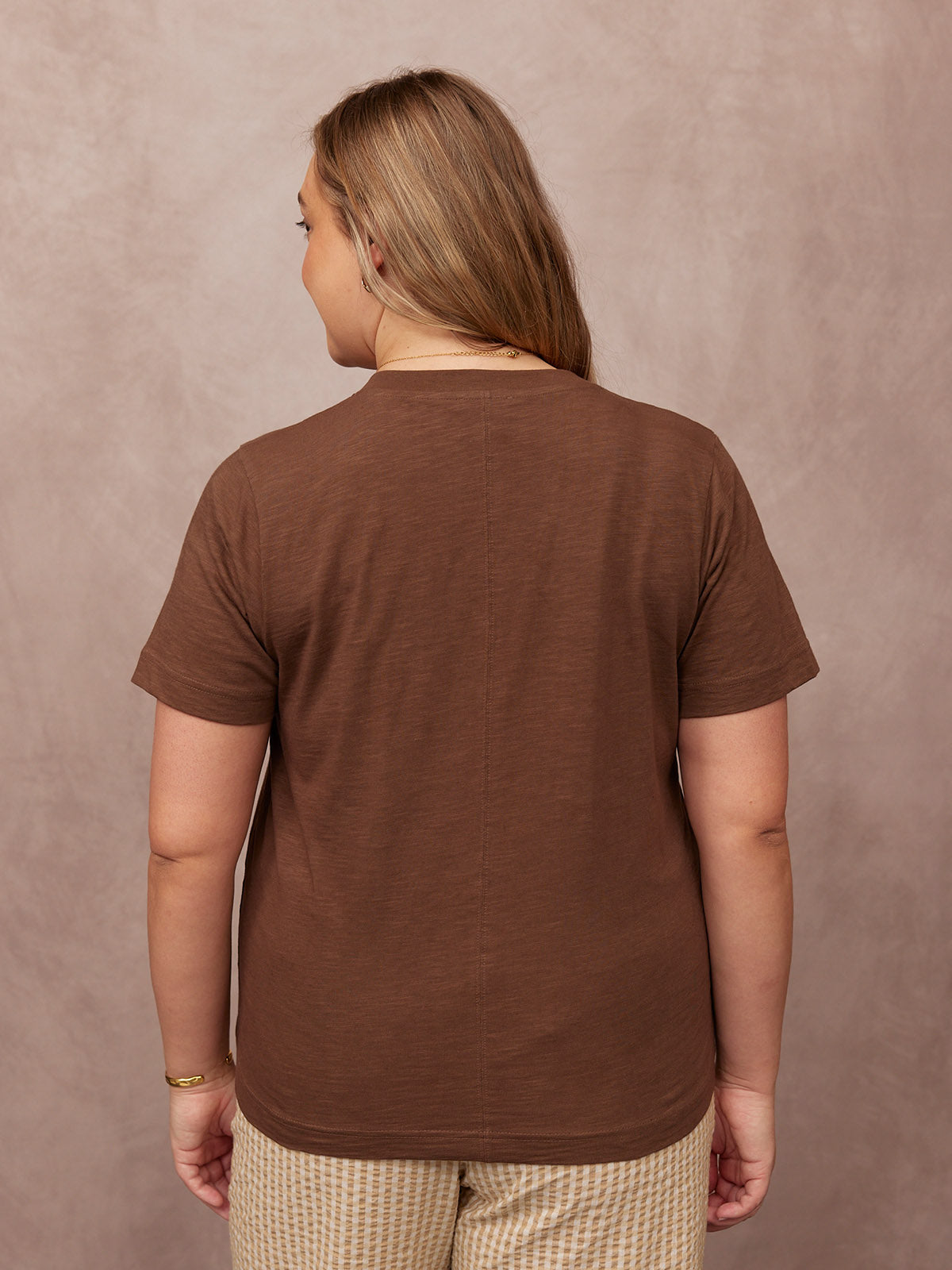Cathy V-neck Tee - Brown