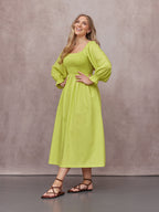 Sam Shirred Dress - Chartreuse