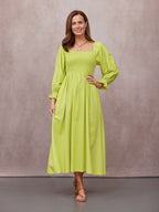 Sam Shirred Dress - Chartreuse