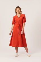Michelle - Short Sleeve Shirt Dress - Red/Orange
