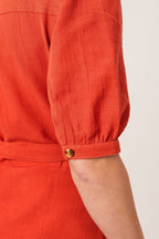 Michelle - Short Sleeve Shirt Dress - Red/Orange
