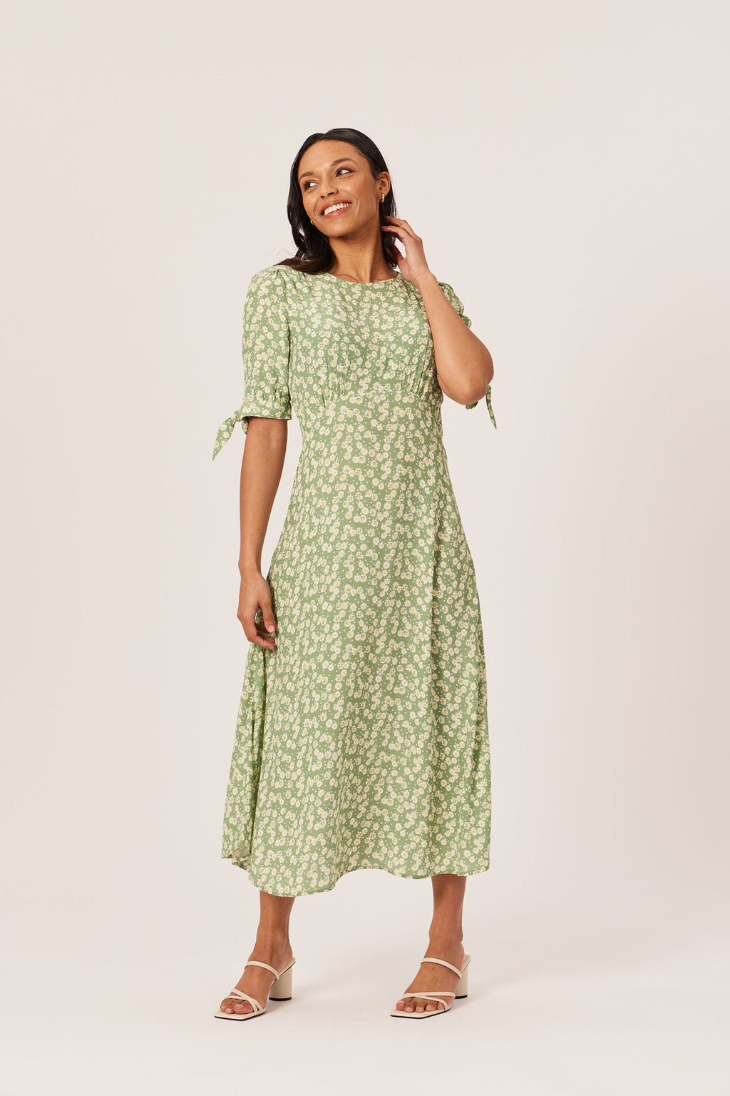 Sally-Grace - Tie Sleeve Midi Dress - Green