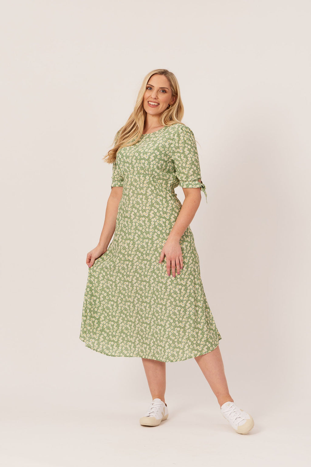 Sally-Grace - Tie Sleeve Midi Dress - Green