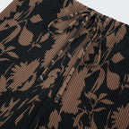 Vintage Brown Maple Leaf Pattern V-Neck Vest Top & Pleated Pants