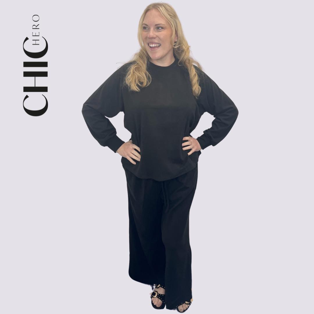 Plus Size Round Neck Short Sleeve Waist Long Sleeve Solid Color Suit