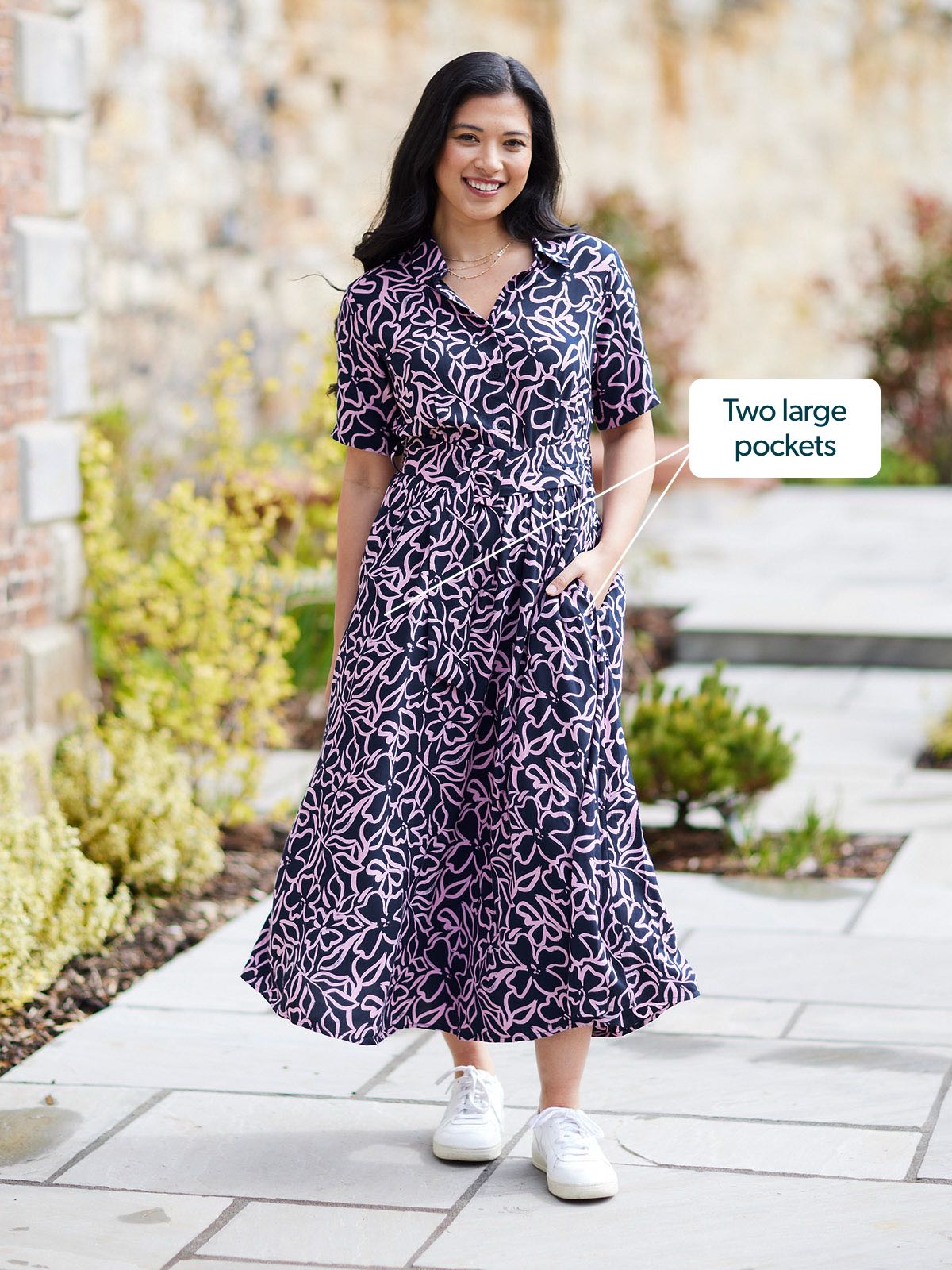 Camilla Dress - Navy Linear Floral