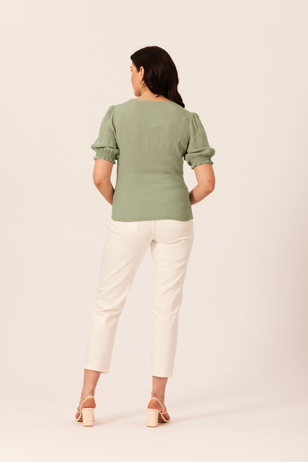 Caroline Button Front Puff Sleeve Top