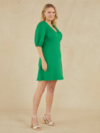 Caroline - V Neck Mini Dress - Green