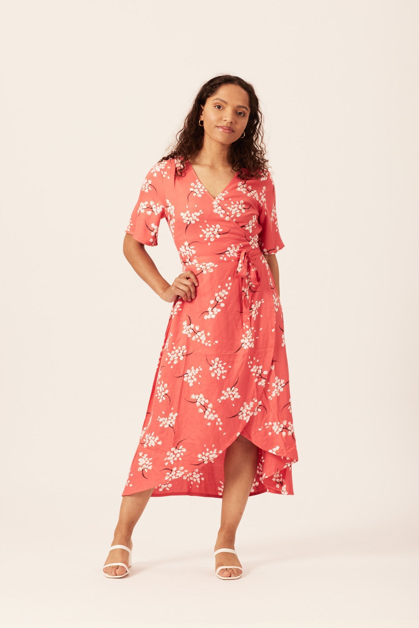 Claire Midi Wrap Dress Red