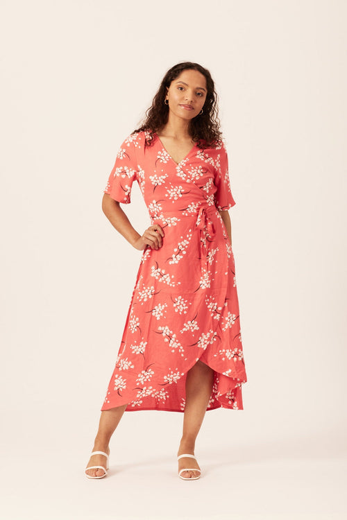 Claire Midi Wrap Dress Red