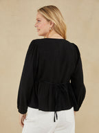 Sarah - Peplum Blouse - Black