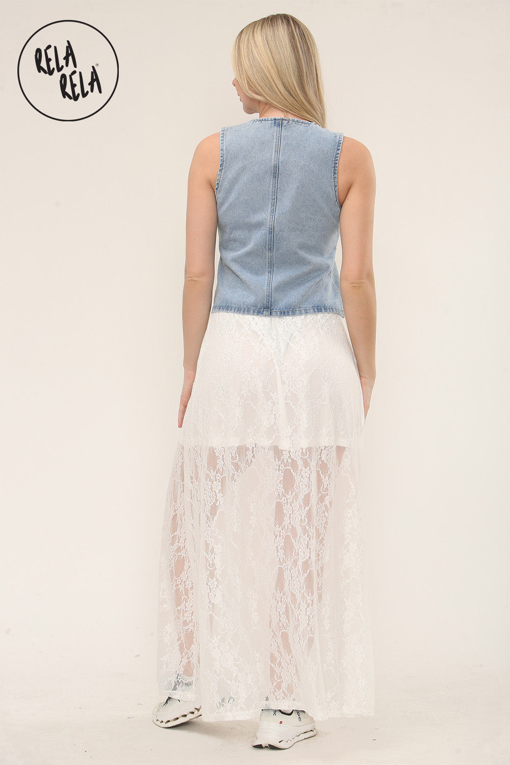Elegant Sheer Patterned Lace Maxi Skirt in White