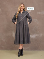 Daisie Denim Charcoal Dress - Rhiona Long Sleeve