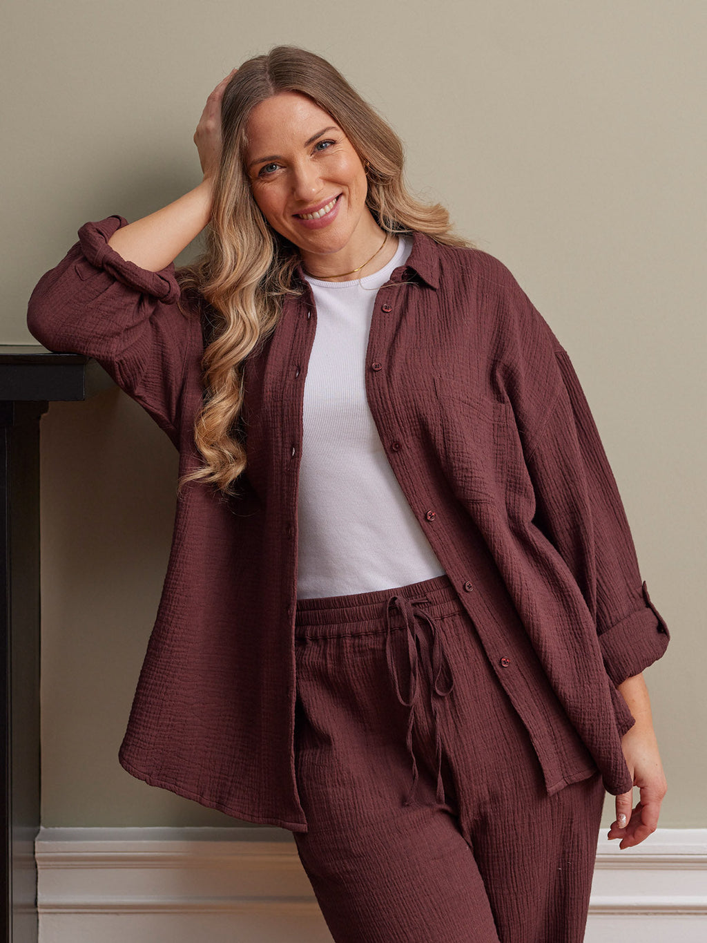 Deborah Oversized Cotton Crinkle Shirt - Brown