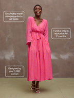 Dora - Wrap Top Midi Dress - Pink & Orange Linear Print