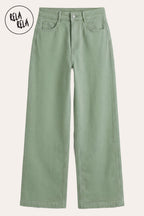 Viral Stretchy High-Waist Straight Wide Leg Jeans in Sage Green