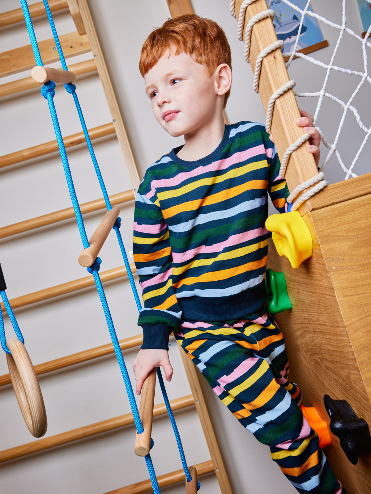 Elias - Kids Tracksuit Set - Navy Wave Stripe Print