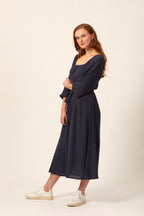 Emily - Square Neck Midi Dress - Blue