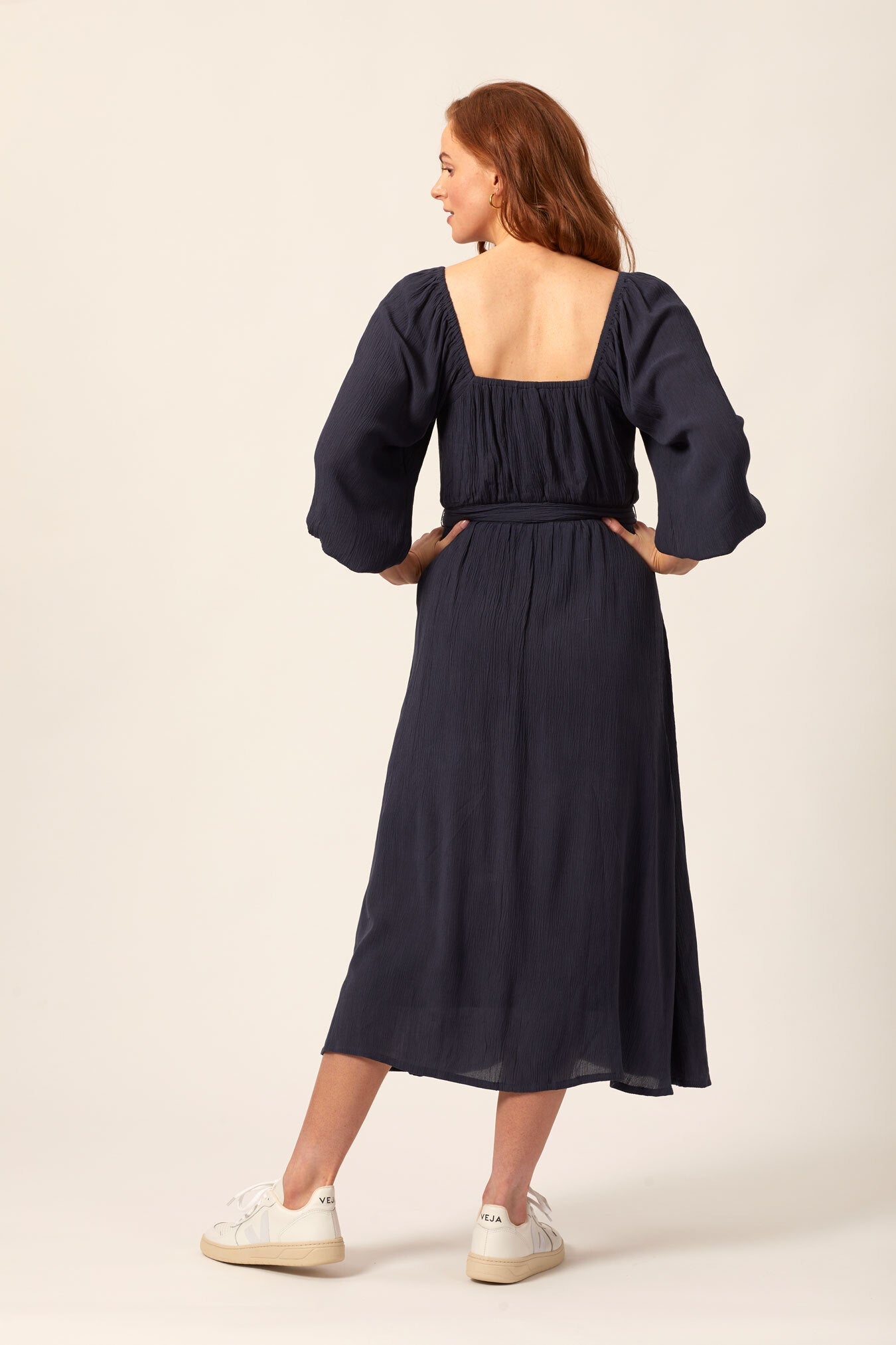 Emily - Square Neck Midi Dress - Blue