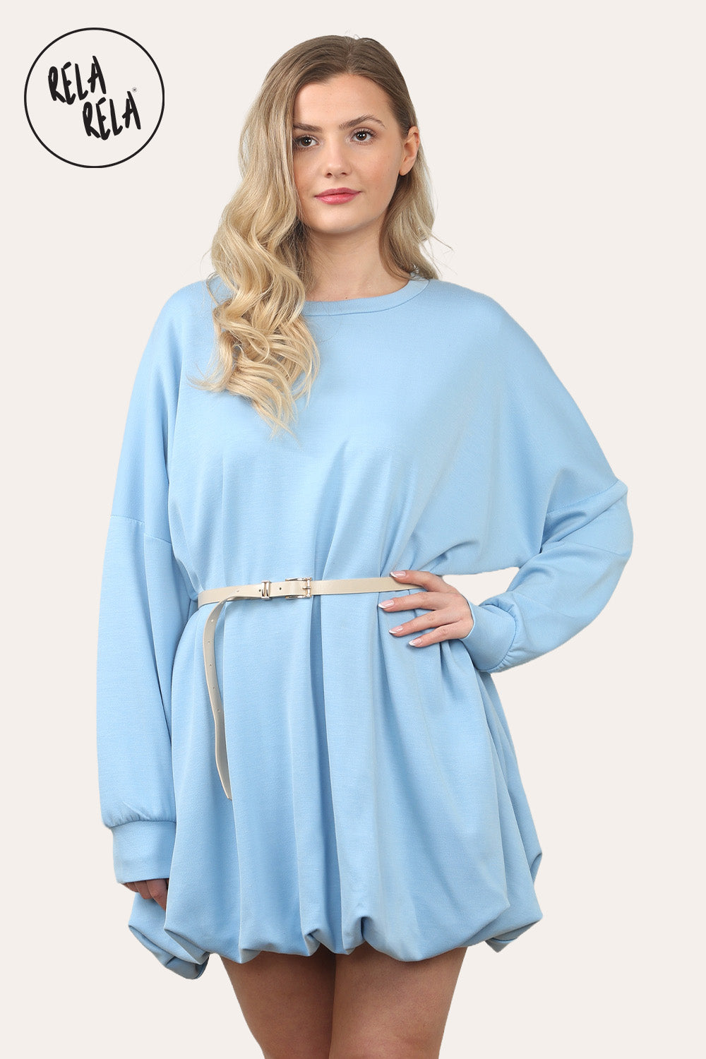 Belted Bubble Hem Mini Dress in Blue