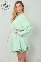 Belted Bubble Hem Mini Dress in Mint