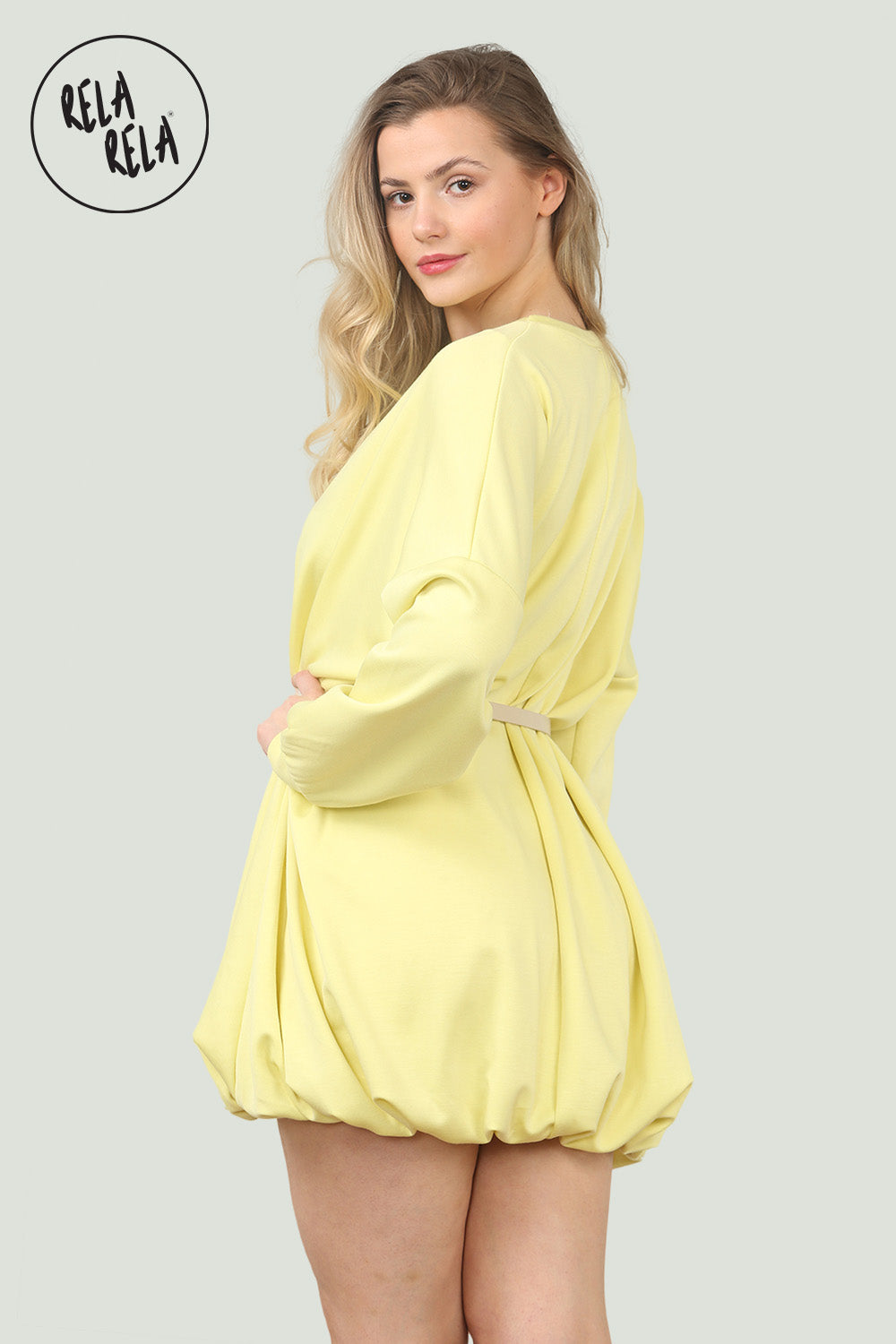 Belted Bubble Hem Mini Dress in Yellow