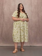 Fern Relaxed Dress - Ecru & Green Leaf Print