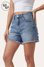 Rhinestone Distressed Stretchy Shorts in Light Blue
