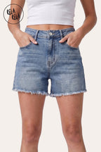 Rhinestone Distressed Stretchy Shorts in Light Blue
