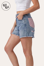 Rhinestone Distressed Stretchy Shorts in Light Blue
