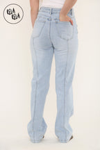 Tummy Control High Waist Seam Detail Jeans in Light Blue