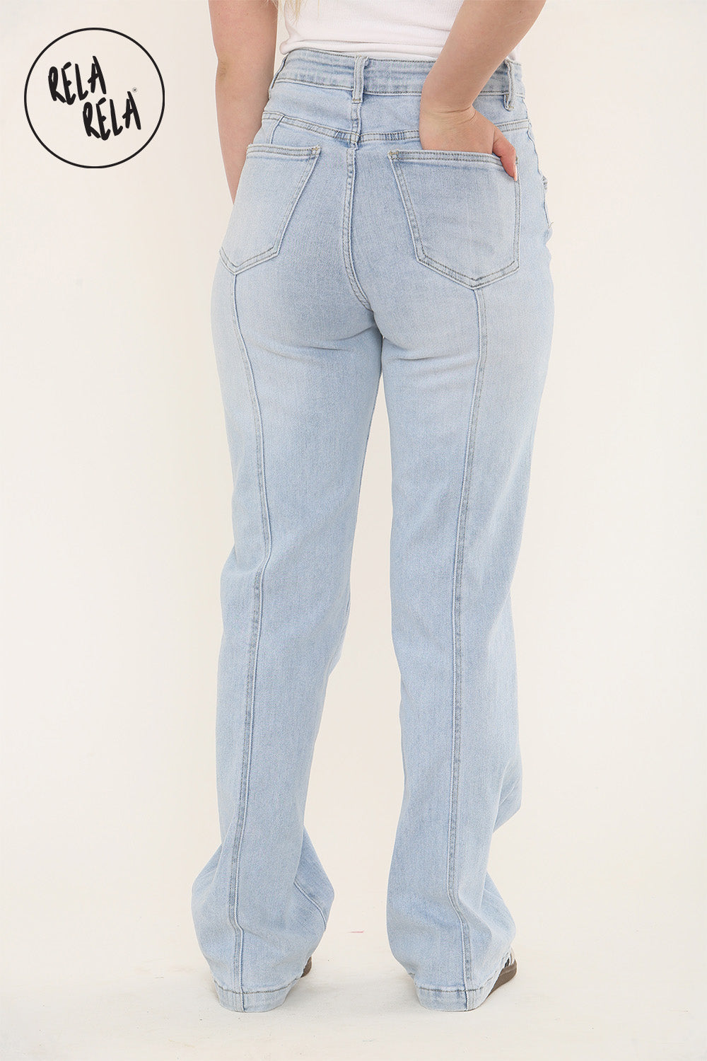 Tummy Control High Waist Seam Detail Jeans in Light Blue
