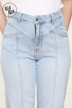 Tummy Control High Waist Seam Detail Jeans in Light Blue