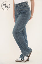 Tummy Control High Waist Seam Detail Jeans in Denim Blue