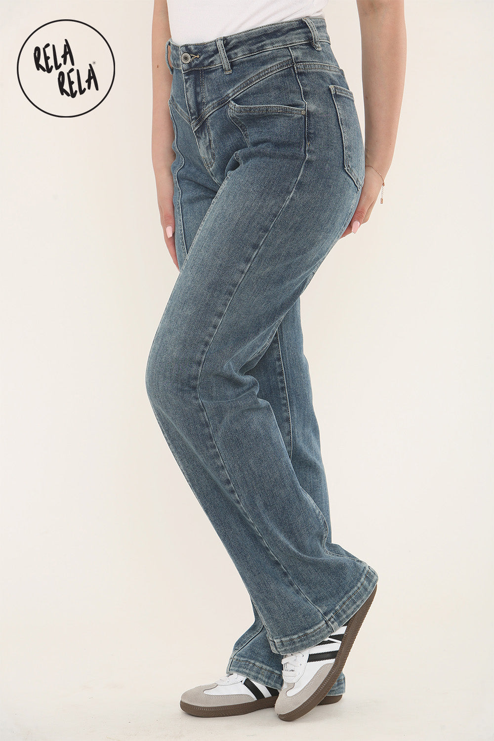 Tummy Control High Waist Seam Detail Jeans in Denim Blue