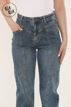 Tummy Control High Waist Seam Detail Jeans in Denim Blue