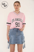 Flap Pocket Cargo Style Denim Skirt With Tassel Detail
